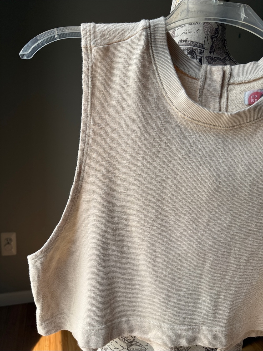Free People FP Beach Cream Sleeveless Cropped Knit Tank Button Back - Picture 4 of 10